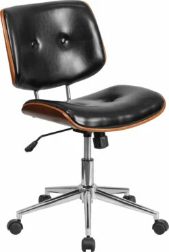 Mid-Back Black Leather Ergonomic Wood Swivel Task Chair - By Flash Furniture - Madison Seating