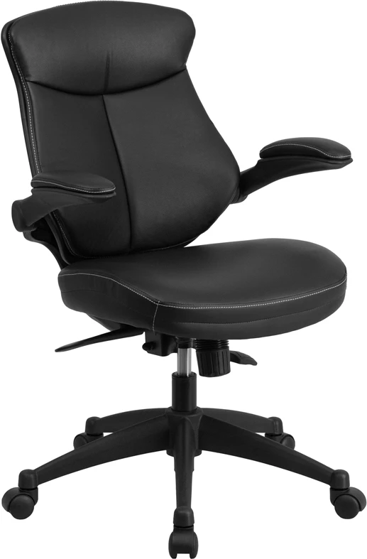 Mid-Back Black Leather Executive Swivel Chair With Back Angle Adjustment And Flip-Up Arms - By Flash Furniture - Madison Seating 3 Mid-Back Black Leather Executive Swivel Chair With Back Angle Adjustment And Flip-Up Arms - By Flash Furniture - Madison Seating