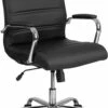 Mid-Back Black Leather Executive Swivel Chair With Chrome Base And Arms - By Flash Furniture - Madison Seating -furniture Shop Mid Back Black Leather Executive Swivel Chair with Chrome Base and Arms by Flash Furniture