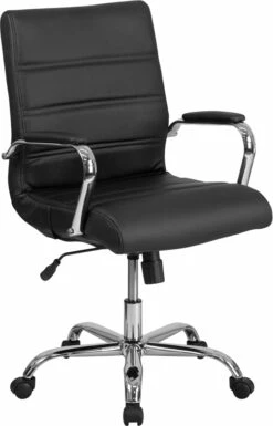 Mid-Back Black Leather Executive Swivel Chair With Chrome Base And Arms - By Flash Furniture - Madison Seating