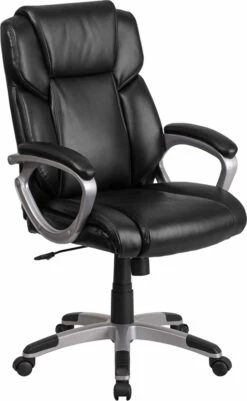 Mid-Back Black Leather Executive Swivel Chair With Padded Arms - By Flash Furniture - Madison Seating