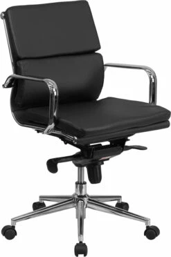 Mid-Back Black Leather Executive Swivel Chair With Synchro-Tilt Mechanism And Arms - By Flash Furniture - Madison Seating