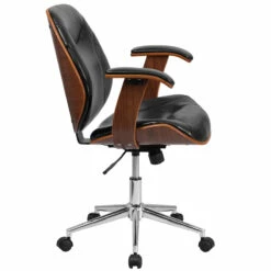 Mid-Back Black Leather Executive Wood Swivel Chair With Arms - By Flash Furniture - Madison Seating -furniture Shop Mid Back Black Leather Executive Wood Swivel Chair with Arms by Flash Furniture 1