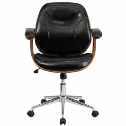Mid-Back Black Leather Executive Wood Swivel Chair With Arms - By Flash Furniture - Madison Seating -furniture Shop Mid Back Black Leather Executive Wood Swivel Chair with Arms by Flash Furniture 3