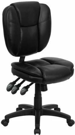 Mid-Back Black Leather Multifunction Ergonomic Swivel Task Chair - By Flash Furniture - Madison Seating