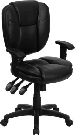 Mid-Back Black Leather Multifunction Ergonomic Swivel Task Chair With Adjustable Arms - By Flash Furniture - Madison Seating