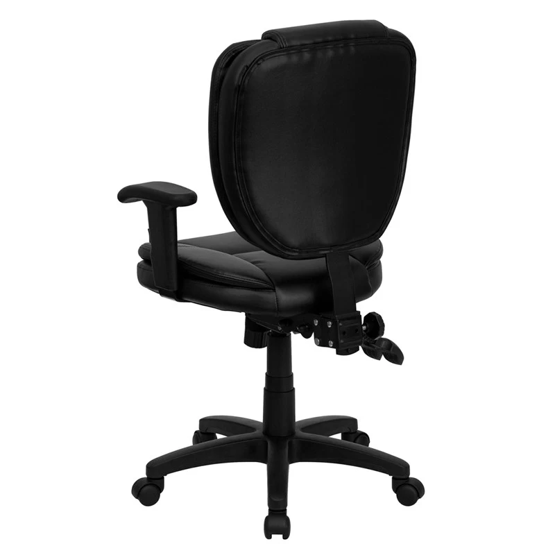 Mid-Back Black Leather Multifunction Ergonomic Swivel Task Chair With Adjustable Arms - By Flash Furniture - Madison Seating 6 Mid-Back Black Leather Multifunction Ergonomic Swivel Task Chair With Adjustable Arms - By Flash Furniture - Madison Seating - Image 4