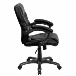 Mid-Back Black Leather Overstuffed Swivel Task Chair With Arms - By Flash Furniture - Madison Seating -furniture Shop Mid Back Black Leather Overstuffed Swivel Task Chair with Arms by Flash Furniture 2
