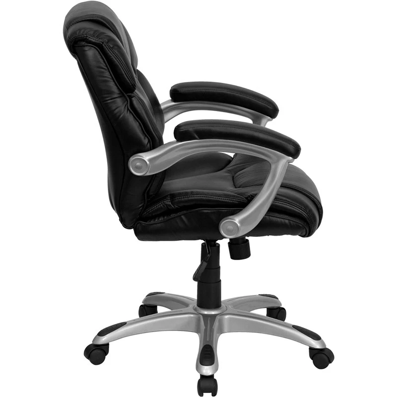 Mid-Back Black Leather Swivel Task Chair With Arms - By Flash Furniture - Madison Seating 4 Mid-Back Black Leather Swivel Task Chair With Arms - By Flash Furniture - Madison Seating - Image 2