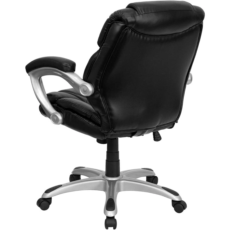 Mid-Back Black Leather Swivel Task Chair With Arms - By Flash Furniture - Madison Seating 6 Mid-Back Black Leather Swivel Task Chair With Arms - By Flash Furniture - Madison Seating - Image 4