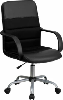 Mid-Back Black Leather And Mesh Swivel Task Chair With Arms - By Flash Furniture - Madison Seating