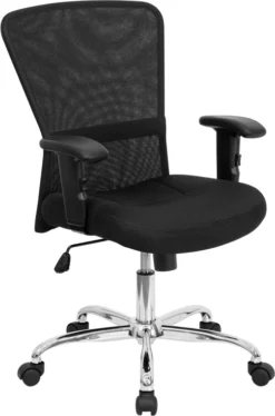 Mid-Back Black Mesh Contemporary Swivel Task Chair With Chrome Base And Adjustable Arms - By Flash Furniture - Madison Seating