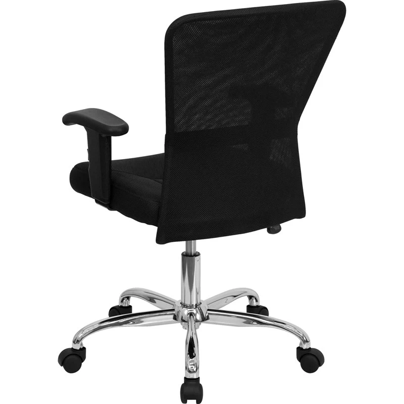 Mid-Back Black Mesh Contemporary Swivel Task Chair With Chrome Base And Adjustable Arms - By Flash Furniture - Madison Seating 6 Mid-Back Black Mesh Contemporary Swivel Task Chair With Chrome Base And Adjustable Arms - By Flash Furniture - Madison Seating - Image 4
