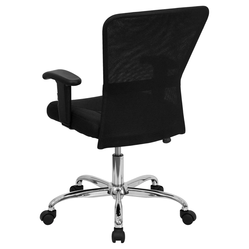 Mid-Back Black Mesh Contemporary Swivel Task Chair With Chrome Base And Adjustable Arms - By Flash Furniture - Madison Seating 7 Mid-Back Black Mesh Contemporary Swivel Task Chair With Chrome Base And Adjustable Arms - By Flash Furniture - Madison Seating - Image 5