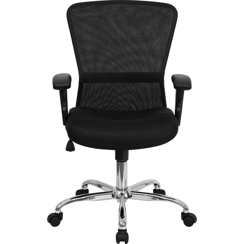 Mid-Back Black Mesh Contemporary Swivel Task Chair With Chrome Base And Adjustable Arms - By Flash Furniture - Madison Seating 8 Mid-Back Black Mesh Contemporary Swivel Task Chair With Chrome Base And Adjustable Arms - By Flash Furniture - Madison Seating - Image 6