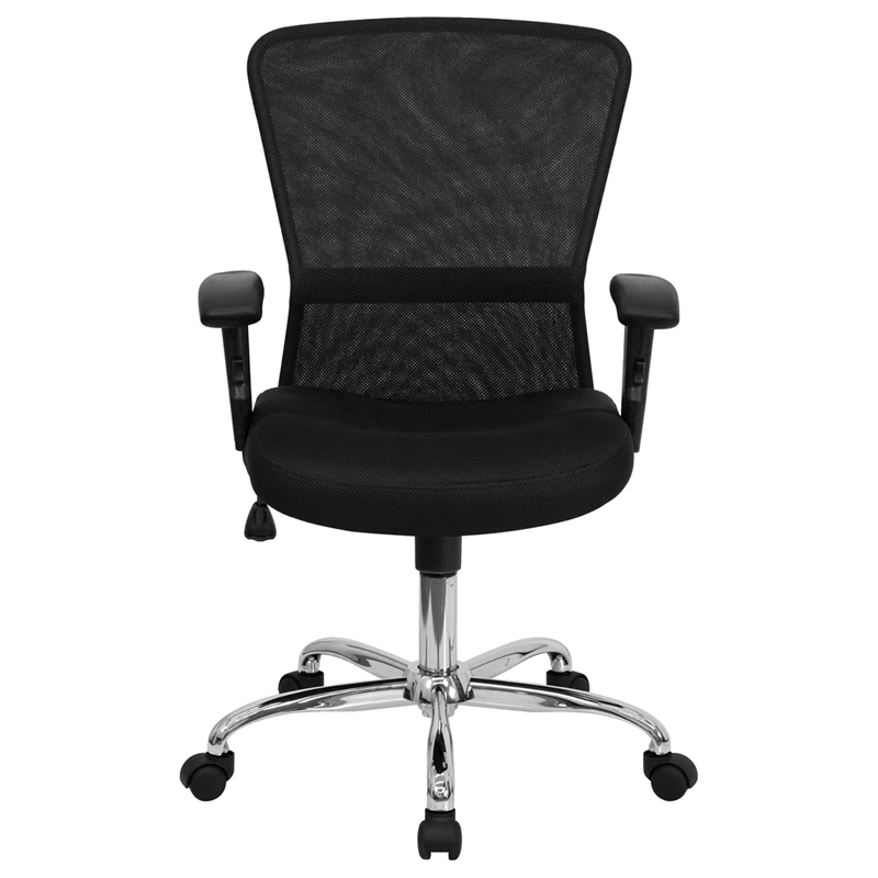 Mid-Back Black Mesh Contemporary Swivel Task Chair With Chrome Base And Adjustable Arms - By Flash Furniture - Madison Seating 9 Mid-Back Black Mesh Contemporary Swivel Task Chair With Chrome Base And Adjustable Arms - By Flash Furniture - Madison Seating - Image 7