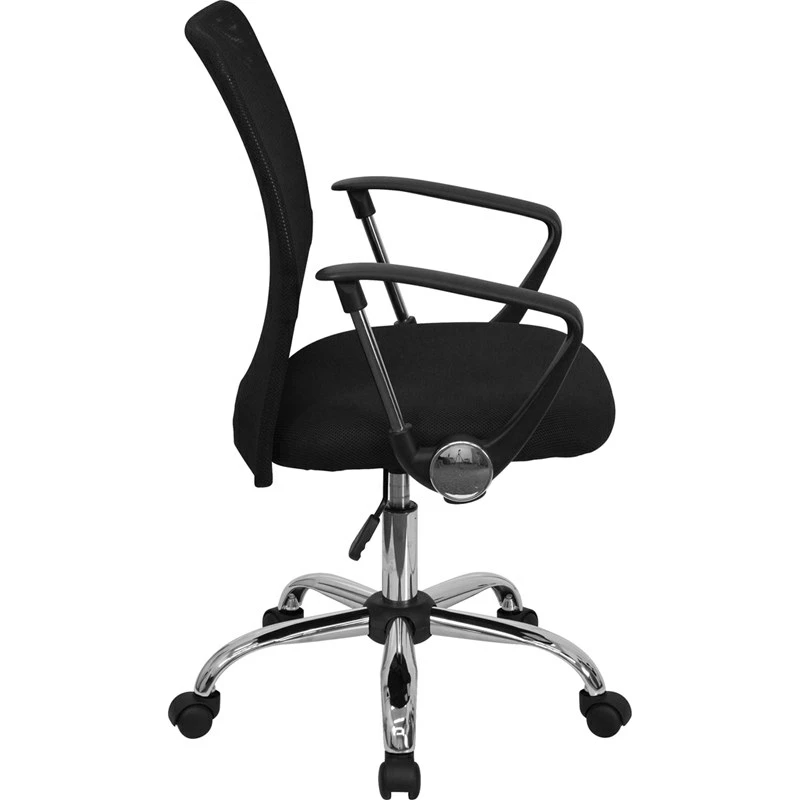 Mid-Back Black Mesh Swivel Task Chair With Chrome Base And Arms - By Flash Furniture - Madison Seating 4 Mid-Back Black Mesh Swivel Task Chair With Chrome Base And Arms - By Flash Furniture - Madison Seating - Image 2