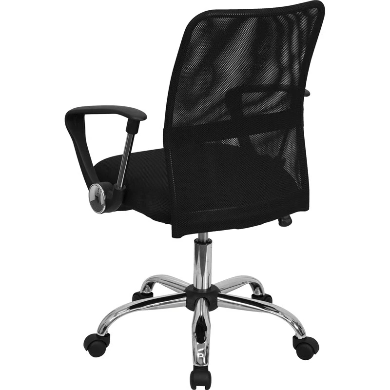 Mid-Back Black Mesh Swivel Task Chair With Chrome Base And Arms - By Flash Furniture - Madison Seating 6 Mid-Back Black Mesh Swivel Task Chair With Chrome Base And Arms - By Flash Furniture - Madison Seating - Image 4