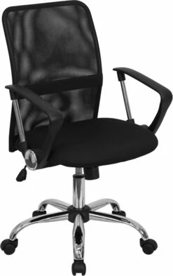 Mid-Back Black Mesh Swivel Task Chair With Chrome Base And Arms - By Flash Furniture - Madison Seating