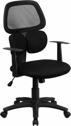 Mid-Back Black Mesh Swivel Task Chair With Flexible Dual Lumbar Support And Arms - By Flash Furniture - Madison Seating