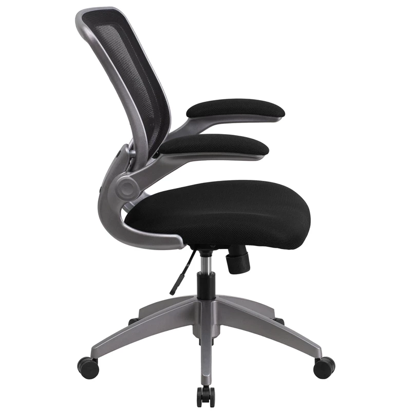 Mid-Back Black Mesh Swivel Task Chair With Gray Frame And Flip-Up Arms - By Flash Furniture - Madison Seating 4 Mid-Back Black Mesh Swivel Task Chair With Gray Frame And Flip-Up Arms - By Flash Furniture - Madison Seating - Image 2