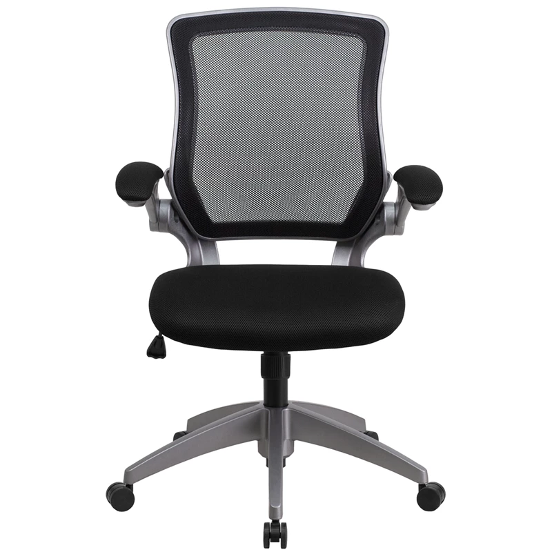 Mid-Back Black Mesh Swivel Task Chair With Gray Frame And Flip-Up Arms - By Flash Furniture - Madison Seating 6 Mid-Back Black Mesh Swivel Task Chair With Gray Frame And Flip-Up Arms - By Flash Furniture - Madison Seating - Image 4