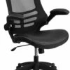 Mid-Back Black Mesh Swivel Task Chair With Leather Seat And Flip-Up Arms - By Flash Furniture - Madison Seating -furniture Shop Mid Back Black Mesh Swivel Task Chair with Leather Seat and Flip Up Arms by Flash Furniture