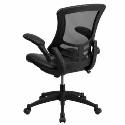 Mid-Back Black Mesh Swivel Task Chair With Leather Seat And Flip-Up Arms - By Flash Furniture - Madison Seating -furniture Shop Mid Back Black Mesh Swivel Task Chair with Leather Seat and Flip Up Arms by Flash Furniture 2
