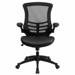 Mid-Back Black Mesh Swivel Task Chair With Leather Seat And Flip-Up Arms - By Flash Furniture - Madison Seating -furniture Shop Mid Back Black Mesh Swivel Task Chair with Leather Seat and Flip Up Arms by Flash Furniture 3