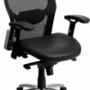 Mid-Back Black Super Mesh Executive Swivel Chair With Leather Seat, Knee Tilt Control And Adjustable Arms - By Flash Furniture - Madison Seating -furniture Shop Mid Back Black Super Mesh Executive Swivel Chair with Leather Seat Knee Tilt Control and Adjustable Arms by Flash Furniture