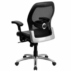 Mid-Back Black Super Mesh Executive Swivel Chair With Leather Seat, Knee Tilt Control And Adjustable Arms - By Flash Furniture - Madison Seating -furniture Shop Mid Back Black Super Mesh Executive Swivel Chair with Leather Seat Knee Tilt Control and Adjustable Arms by Flash Furniture 2