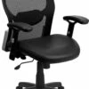 Mid-Back Black Super Mesh Executive Swivel Chair With Leather Seat And Adjustable Arms - By Flash Furniture - Madison Seating -furniture Shop Mid Back Black Super Mesh Executive Swivel Chair with Leather Seat and Adjustable Arms by Flash Furniture