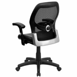 Mid-Back Black Super Mesh Executive Swivel Chair With Leather Seat And Adjustable Arms - By Flash Furniture - Madison Seating -furniture Shop Mid Back Black Super Mesh Executive Swivel Chair with Leather Seat and Adjustable Arms by Flash Furniture 2