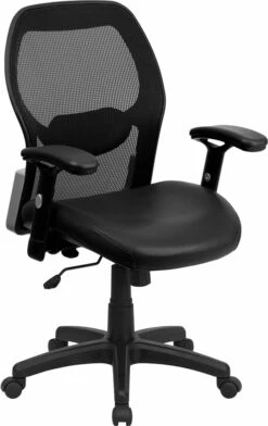 Mid-Back Black Super Mesh Executive Swivel Chair With Leather Seat And Adjustable Arms - By Flash Furniture - Madison Seating