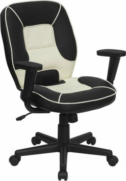 Mid-Back Black And Cream Vinyl Steno Executive Swivel Chair With Adjustable Arms - By Flash Furniture - Madison Seating