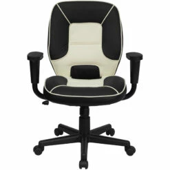 Mid-Back Black And Cream Vinyl Steno Executive Swivel Chair With Adjustable Arms - By Flash Furniture - Madison Seating -furniture Shop Mid Back Black and Cream Vinyl Steno Executive Swivel Chair with Adjustable Arms by Flash Furniture 3