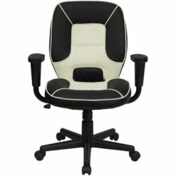 Mid-Back Black And Cream Vinyl Steno Executive Swivel Chair With Adjustable Arms - By Flash Furniture - Madison Seating -furniture Shop Mid Back Black and Cream Vinyl Steno Executive Swivel Chair with Adjustable Arms by Flash Furniture 6