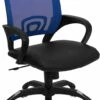 Mid-Back Blue Mesh Swivel Task Chair With Black Leather Seat And Arms - By Flash Furniture - Madison Seating -furniture Shop Mid Back Blue Mesh Swivel Task Chair with Black Leather Seat and Arms by Flash Furniture