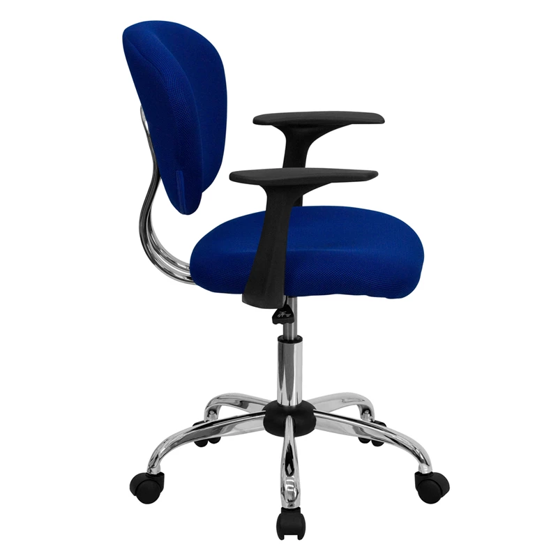 Mid-Back Blue Mesh Swivel Task Chair With Chrome Base And Arms - By Flash Furniture - Madison Seating 4 Mid-Back Blue Mesh Swivel Task Chair With Chrome Base And Arms - By Flash Furniture - Madison Seating - Image 2
