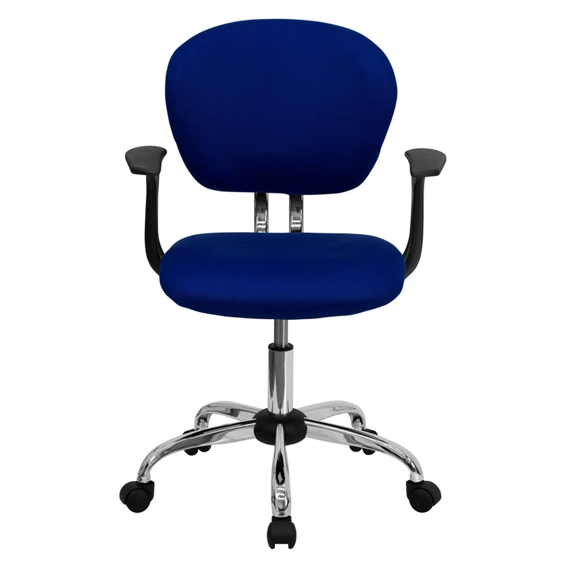 Mid-Back Blue Mesh Swivel Task Chair With Chrome Base And Arms - By Flash Furniture - Madison Seating 6 Mid-Back Blue Mesh Swivel Task Chair With Chrome Base And Arms - By Flash Furniture - Madison Seating - Image 4