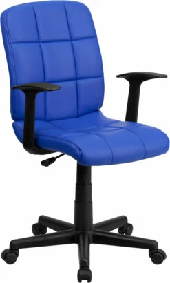 Mid-Back Blue Quilted Vinyl Swivel Task Chair With Arms - By Flash Furniture - Madison Seating