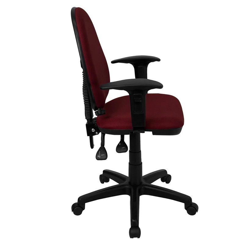 Mid-Back Burgundy Fabric Multifunction Swivel Task Chair With Adjustable Lumbar Support And Adjustable Arms - By Flash Furniture - Madison Seating 5 Mid-Back Burgundy Fabric Multifunction Swivel Task Chair With Adjustable Lumbar Support And Adjustable Arms - By Flash Furniture - Madison Seating - Image 3