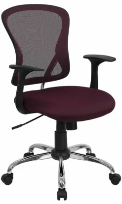 Mid-Back Burgundy Mesh Swivel Task Chair With Chrome Base And Arms - By Flash Furniture - Madison Seating