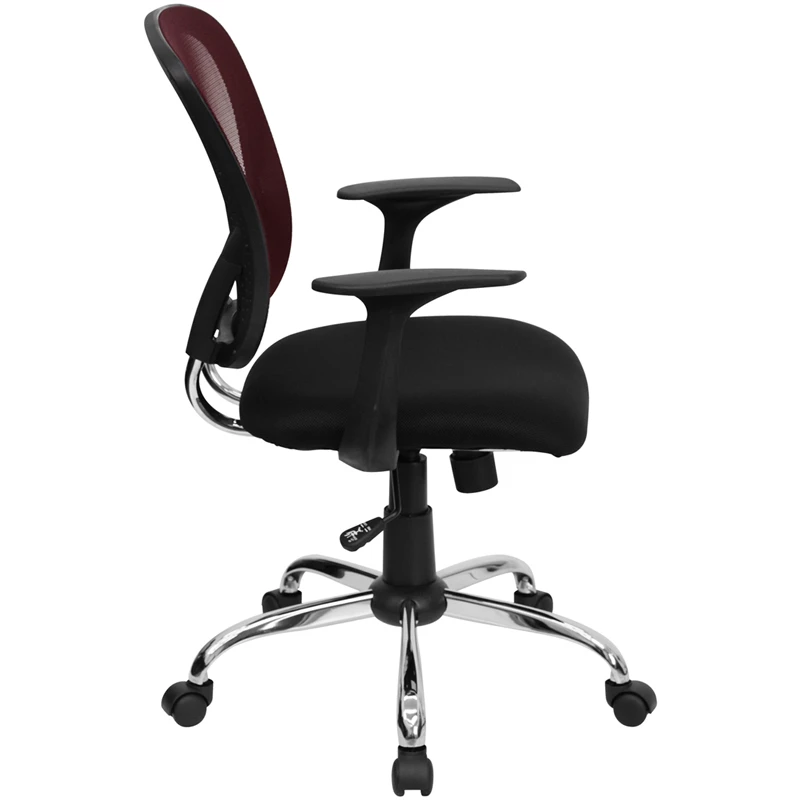 Mid-Back Burgundy And Black Mesh Swivel Task Chair With Chrome Base And Arms - By Flash Furniture - Madison Seating 4 Mid-Back Burgundy And Black Mesh Swivel Task Chair With Chrome Base And Arms - By Flash Furniture - Madison Seating - Image 2