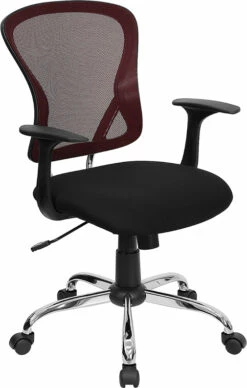 Mid-Back Burgundy And Black Mesh Swivel Task Chair With Chrome Base And Arms - By Flash Furniture - Madison Seating