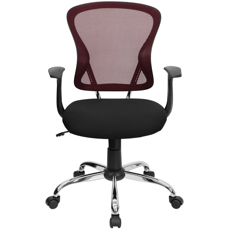 Mid-Back Burgundy And Black Mesh Swivel Task Chair With Chrome Base And Arms - By Flash Furniture - Madison Seating 6 Mid-Back Burgundy And Black Mesh Swivel Task Chair With Chrome Base And Arms - By Flash Furniture - Madison Seating - Image 4
