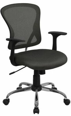 Mid-Back Dark Gray Mesh Swivel Task Chair With Chrome Base And Arms - By Flash Furniture - Madison Seating