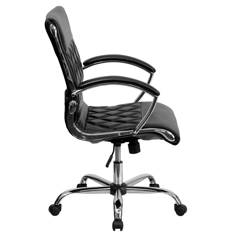Mid-Back Designer Black Leather Executive Swivel Chair With Chrome Base And Arms - By Flash Furniture - Madison Seating 7 Mid-Back Designer Black Leather Executive Swivel Chair With Chrome Base And Arms - By Flash Furniture - Madison Seating - Image 5