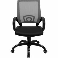 Mid-Back Gray Mesh Swivel Task Chair With Black Leather Seat And Arms - By Flash Furniture - Madison Seating -furniture Shop Mid Back Gray Mesh Swivel Task Chair with Black Leather Seat and Arms by Flash Furniture 6