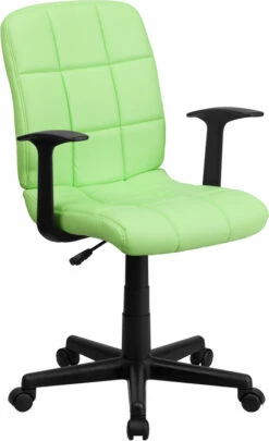 Mid-Back Green Quilted Vinyl Swivel Task Chair With Arms - By Flash Furniture - Madison Seating